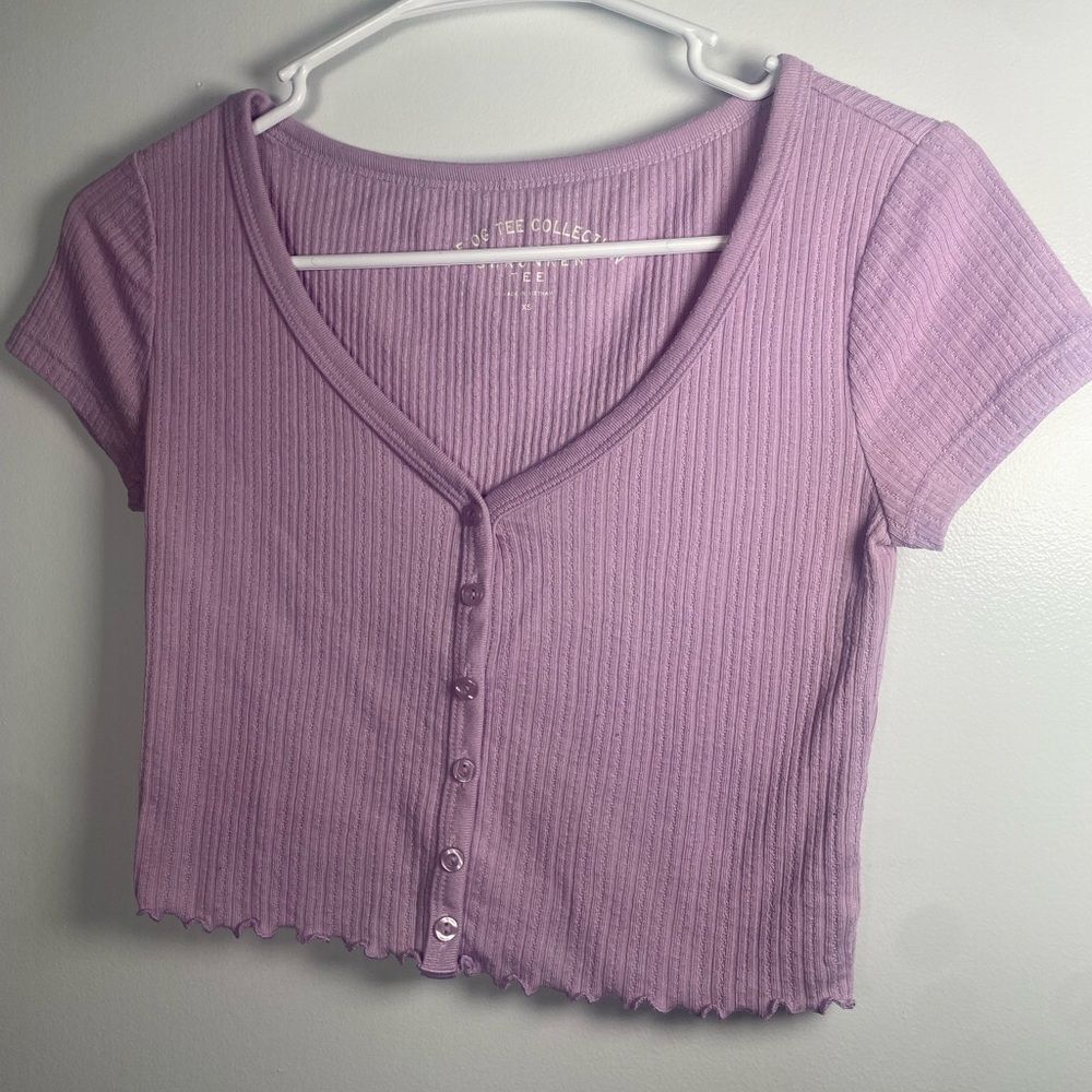 Aero Lavender Ribbed Button Crop Top